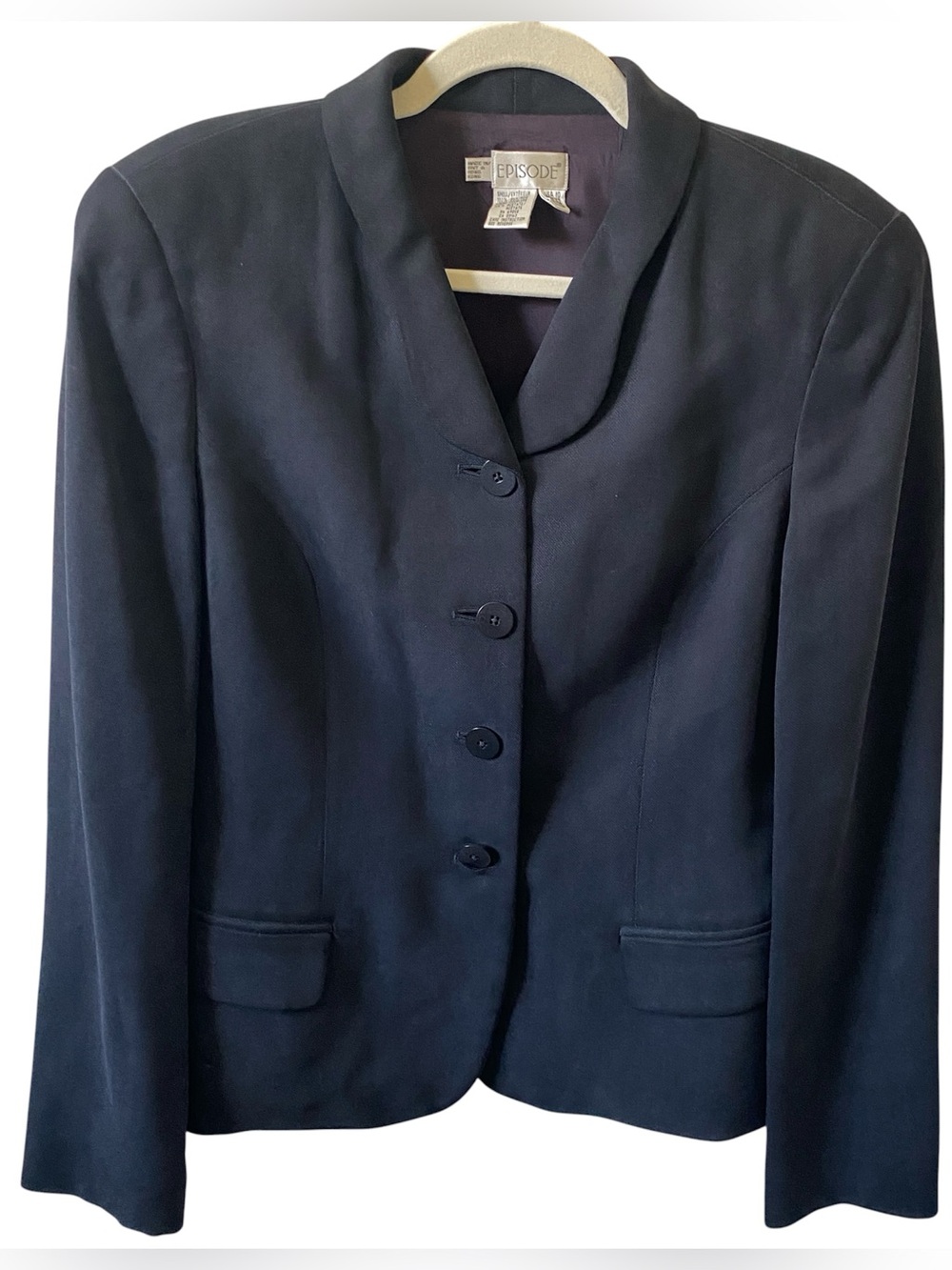 Vintage 100% Silk Black Tailored Button-Front Blazer